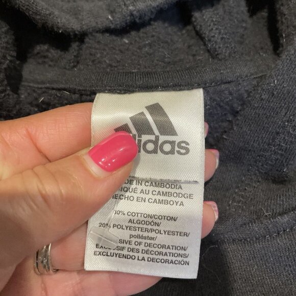 ADIDAS Boys Signature HoodieSweatshirt  Sz Large 14/16 Black with White Stripes - Picture 6 of 11